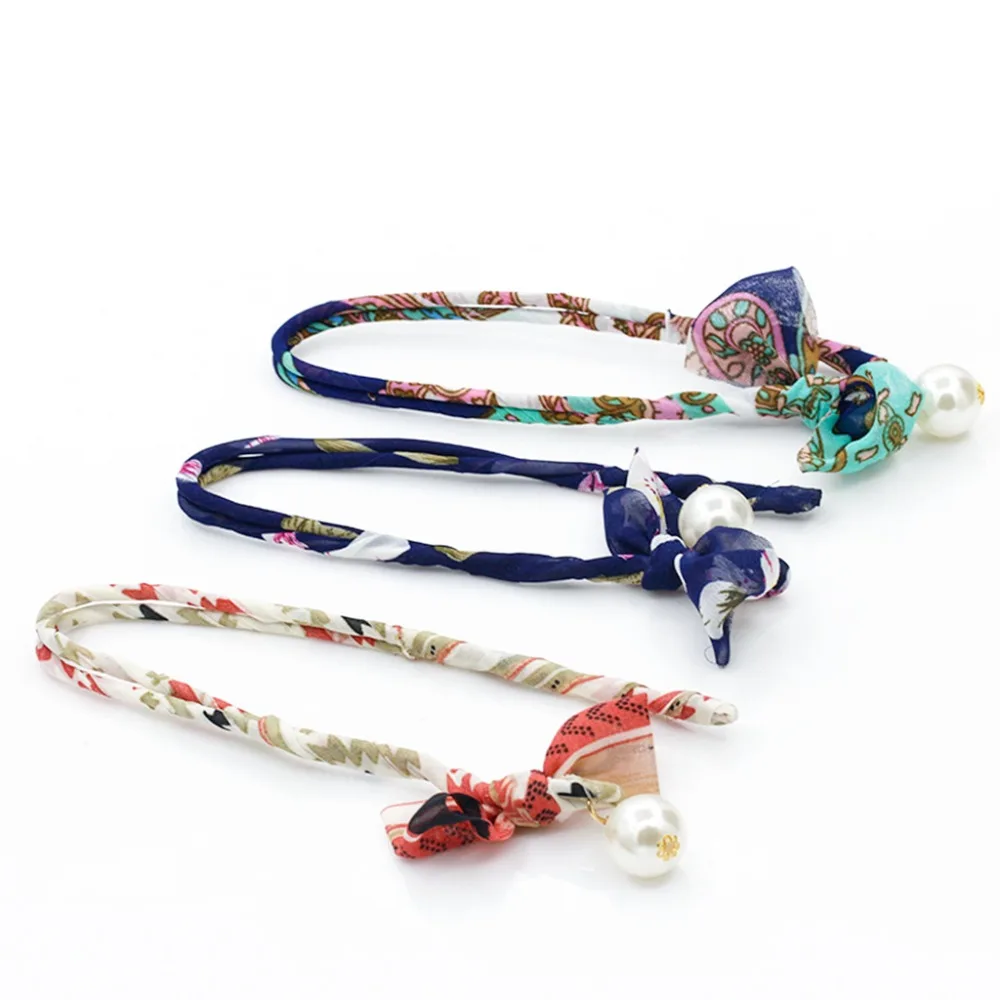

Many Patterns Beautiful Floral Gauze Cloth Wrapped Bow Metallic Headbands Simulated Pearl Hair Bands Headwear for Girls Women