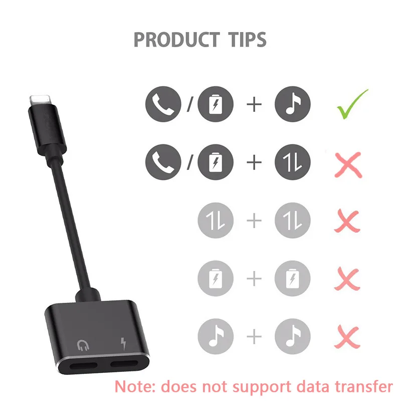 

50pcs 2 in 1 Charging&Audio Adapter For iPhone 7 8 Plus Headphone Earphones Cable Support Music/2A Charge/Call For IOS 10.3/11