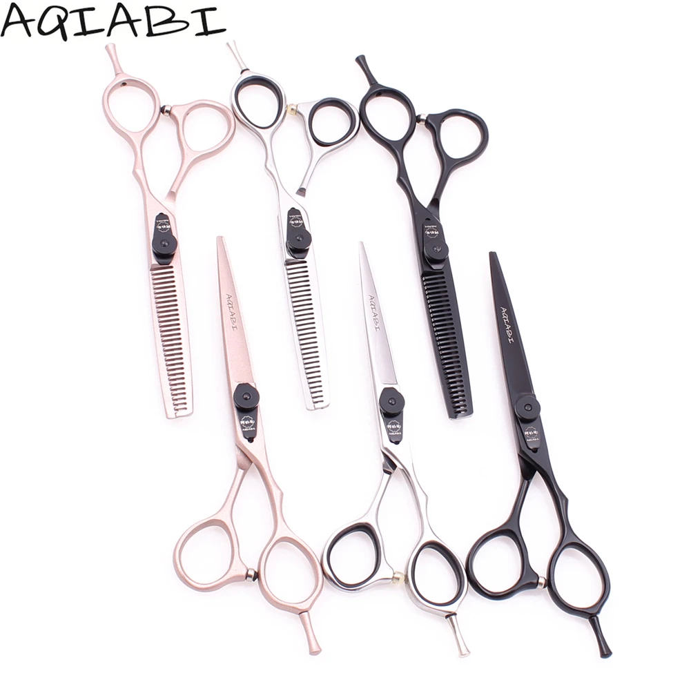 

5.5" AQIABI 440C Salon Barber Scissors Cutting Scissors Thinning Shears Professional Hair Scissors Detachable Finger Rest A9015