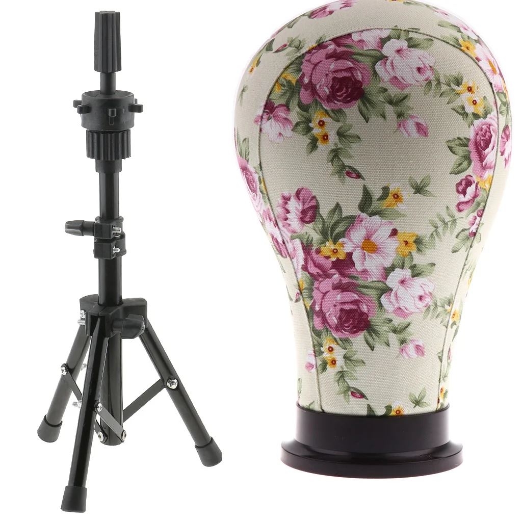 Cork Canvas Block Mannequin Model Head Wig Making Display with Tripod
