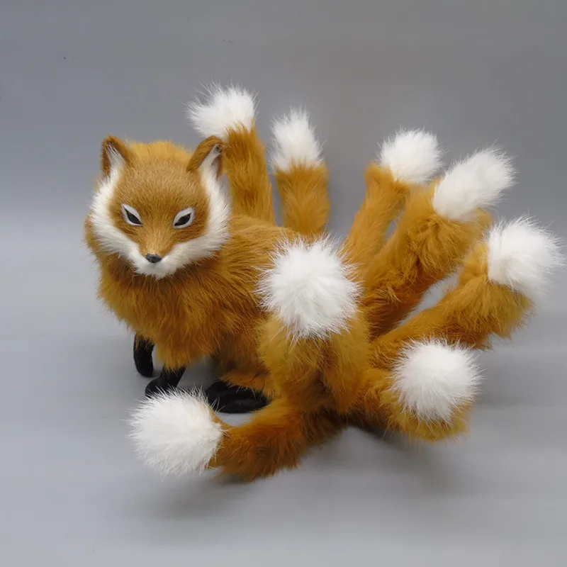 

Real Life Plush Rabbit Hair Mythological Story White Black Red Brown Vulpes Gumiho Fox God Toys Model