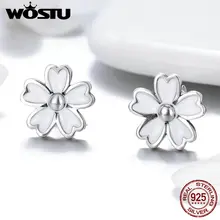 WOSTU,, 925 пробы, серебряные Простые серьги-гвоздики в виде цветка маргаритки для женщин, свадебные серебряные ювелирные изделия с эмалью, подарки, FIE418