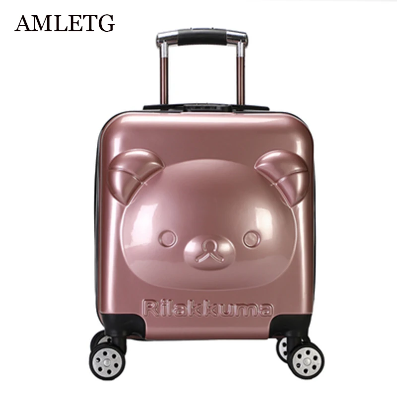 

New 18" Inch Cute Bear Children Folding Luggage Suitcase ABS + PC Luggage Suitcase Luggage Trolley Birthday Gift Box AMLETG 2019
