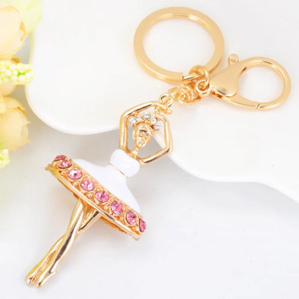 

Hot Sale Ballerina Fur Ball Keychain Crystal Ballet Dancing Girl Metal Car Key Chain For Women Bag Charm Keyring