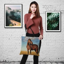 Роскошная женская большая сумка для покупок с двухсторонним принтом в виде лошади, сумка-тоут, сумка для дам, Льняная сумка для путешествий