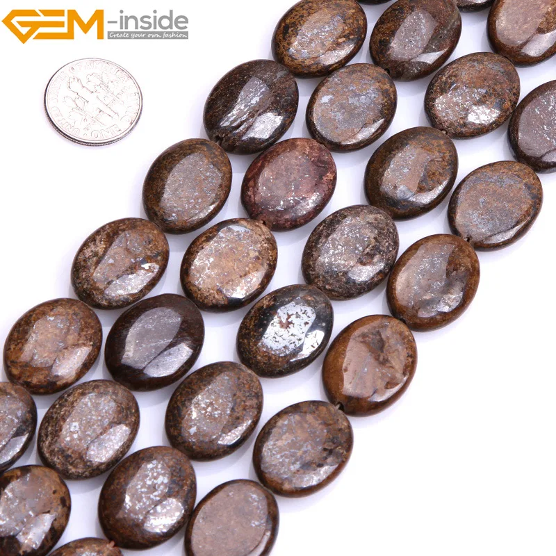 

Gem-inside Natural Flat Oval Brown Bronzite Ornaments Beads For Jewelry Making 10-15mm 15inches DIY Jewellery