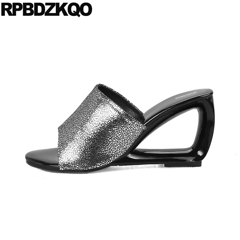 

Pumps Famous Brand Elegant Women Summer Ladies Wedge Silver 2018 Sandals Open Toe High Heels Designer Shoes Slip On Luxury Wedge