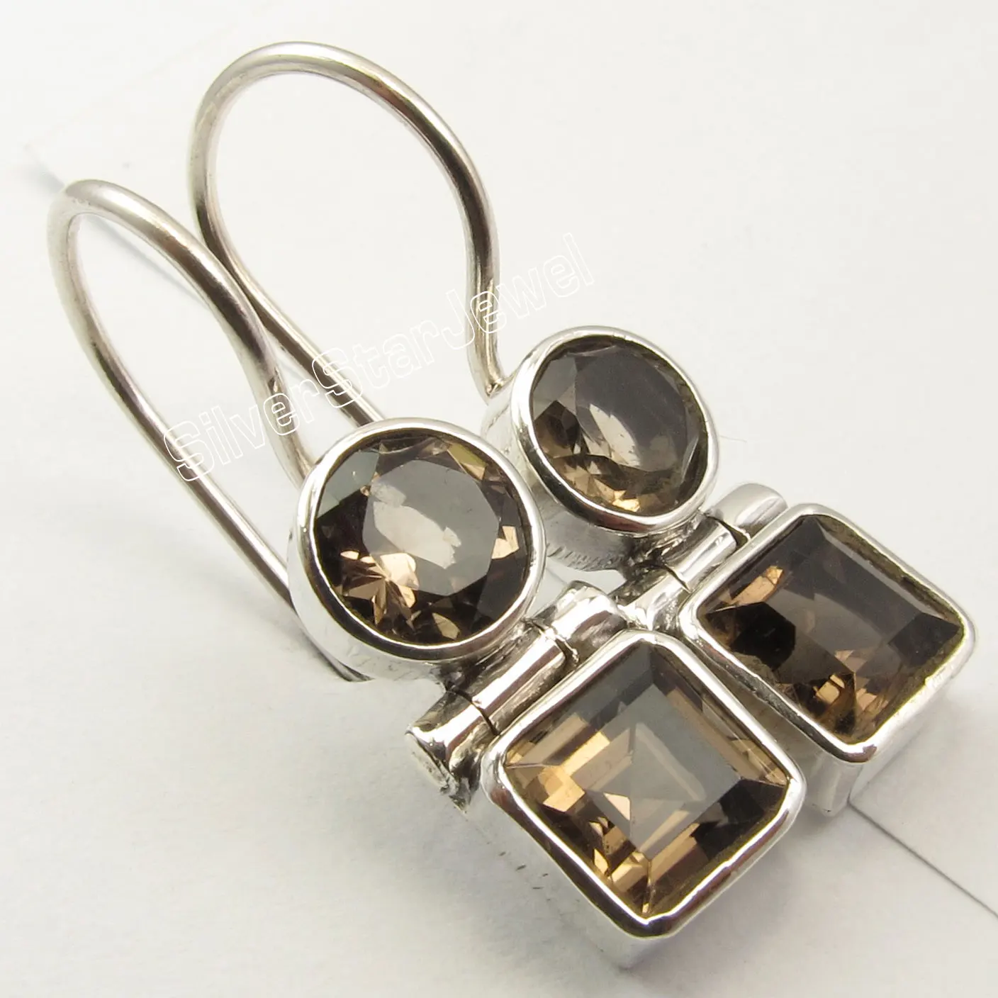 

Chanti International Silver Genuine SMOKY Quarts Earrings 1 inches SEMI PRECIOUS Gem