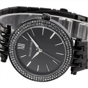 Тейлор коул бренда женщины одеваются часы Relogio Feminino серебро горный хрусталь из нержавеющей стали ремешок леди мода кварцевые часы / TC003 - Цвет: Black TC004