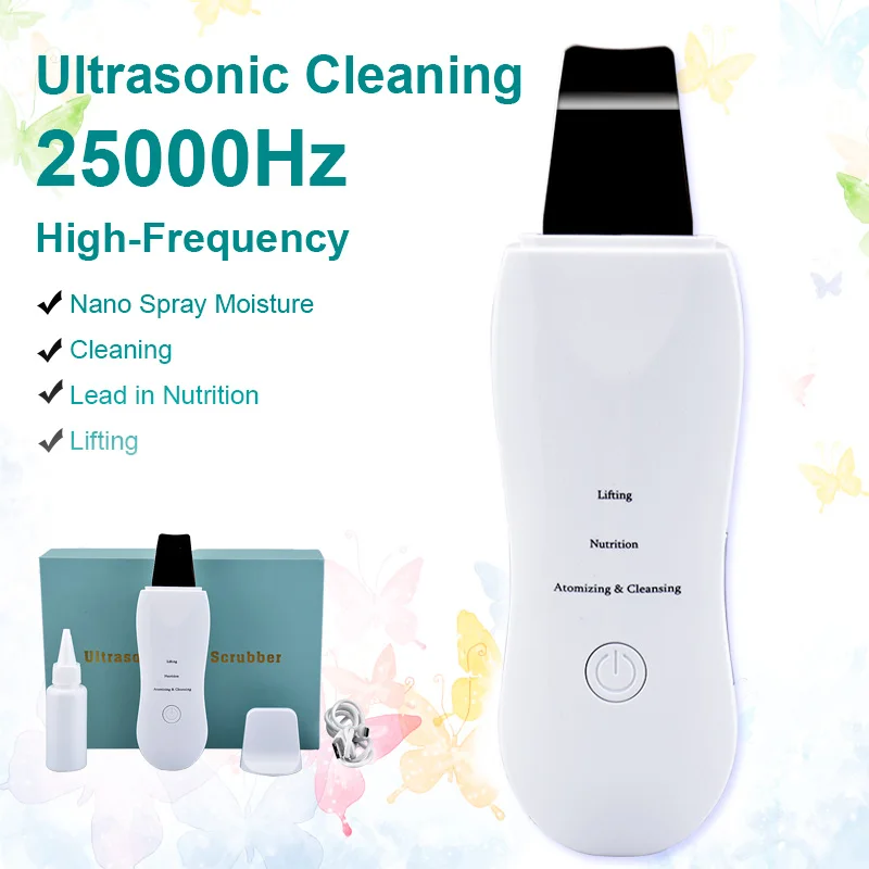 

Ultrasonic Pore Cleaner With Nano Sprayer Face Skin Scrubber Ultrasound Deep Cleaning Massager Comedone Extractor