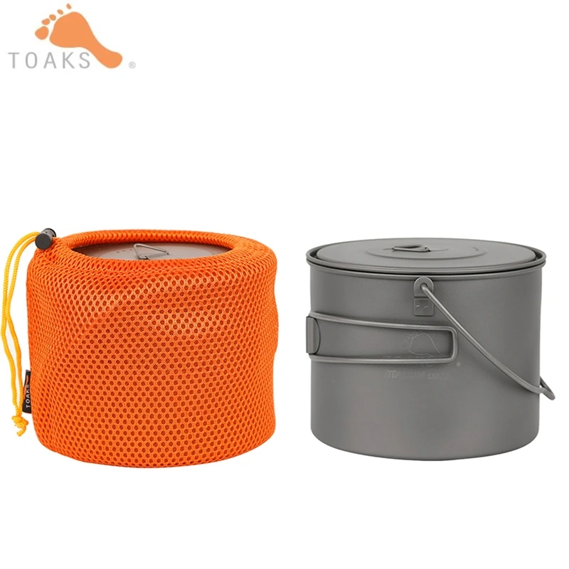 TOAKS de titanio olla 1.3L Camping al aire libre de utensilios de cocina colgando olla portátil ultraligero olla con asas plegables tapa 141g POT-1300-BH