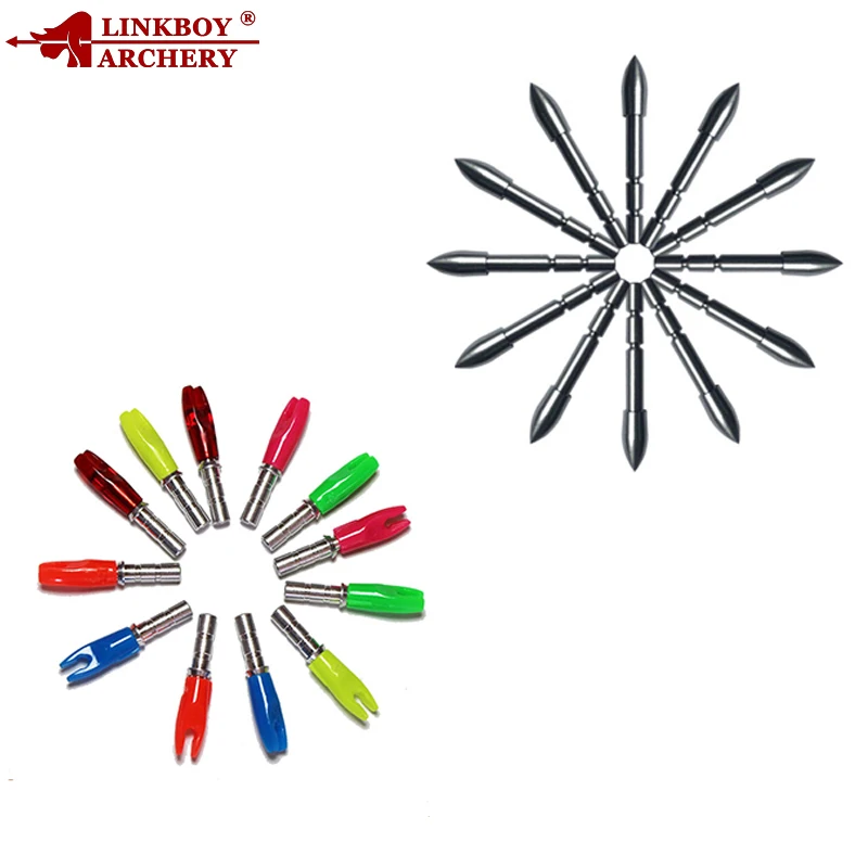 

Linkboy Archery12pcs ID4.2mm Internal Pin Arrow Nocks 12pcs Arrows Point 80gr for Compound Recurve Bow Hunting and Shooting