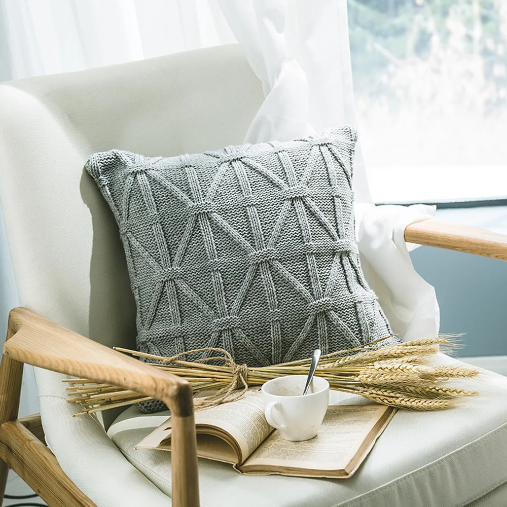 Nordic Серые вязаные Чехлы для подушек спиральное плетение с геометрическим принтом, накидка для подушки, простой дизайн домашний диван современный Декор Подушка Чехол
