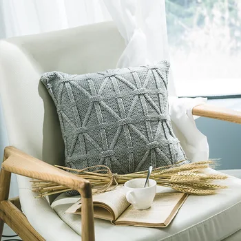 

Nordic Gray Knitted Cushion Cover Twist Braiding Geometric Pillow Cover Simple Design Home Sofa Modern Decor Pillow Case