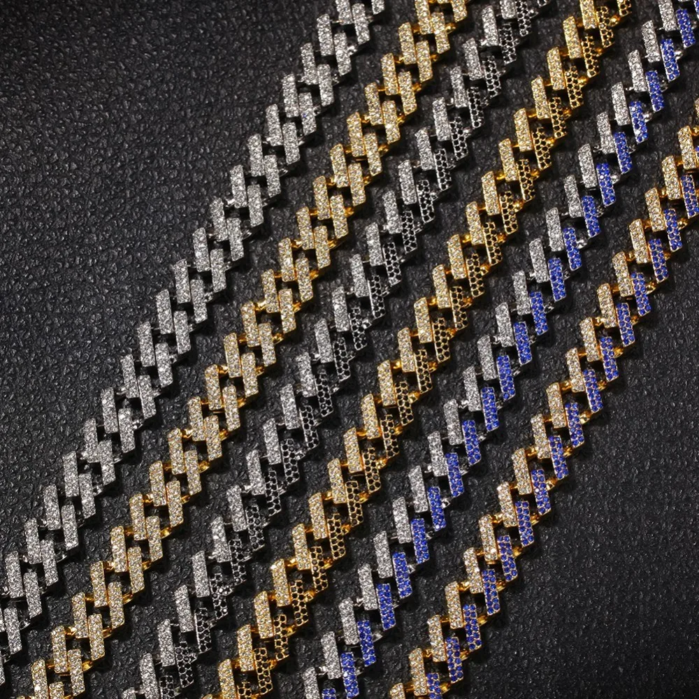 Online El BLING KING NE + BA joyería de moda collares y pulseras 15mm de moda helado de 2 filas de puntas cubanas cadenas de eslabones para hombres y mujeres
