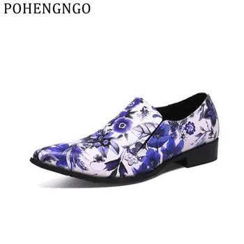 

2019 Fashion Style High-end Men's Genuine Leather Printed floral Loafers Party Wedding Slip-on man Casual Driving Flats