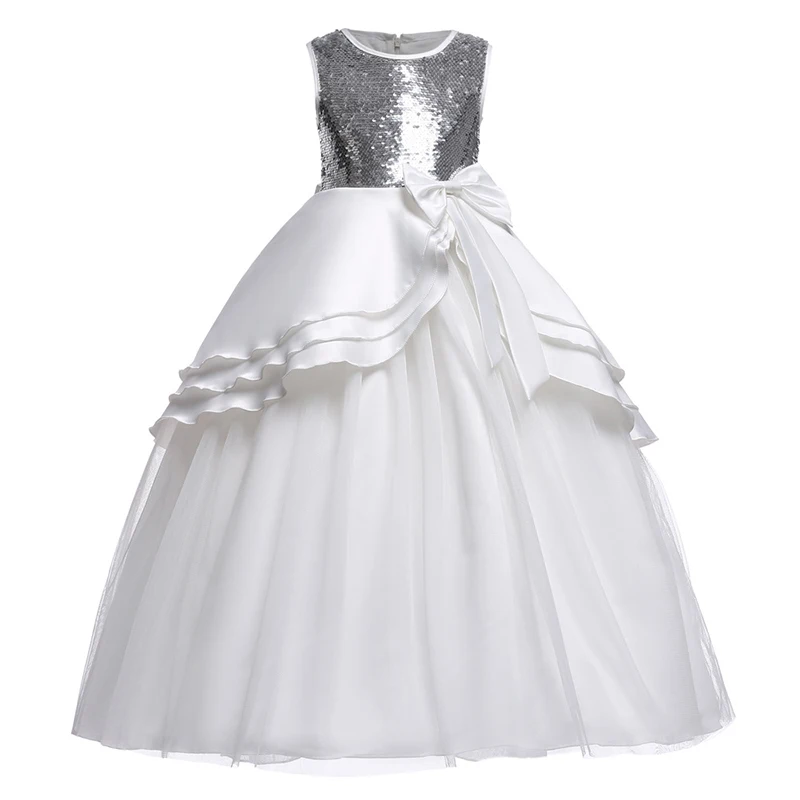 Big Girls Dress Teenage Flower Lace Sequins Dresses Ankle Length Layered Children Party Frocks Kids Stage Clothing For Girl hayden vintage lace flower girls dresses summer costume for teens girl children clothing kids clothes girls party frocks designs