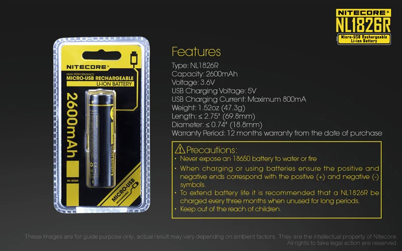 Горячая Nitecore NL1834R 3400mAh Micro-USB 18650 литий-ионная аккумуляторная батарея с зарядным портом - Цвет: NL1826R (2600mAh)