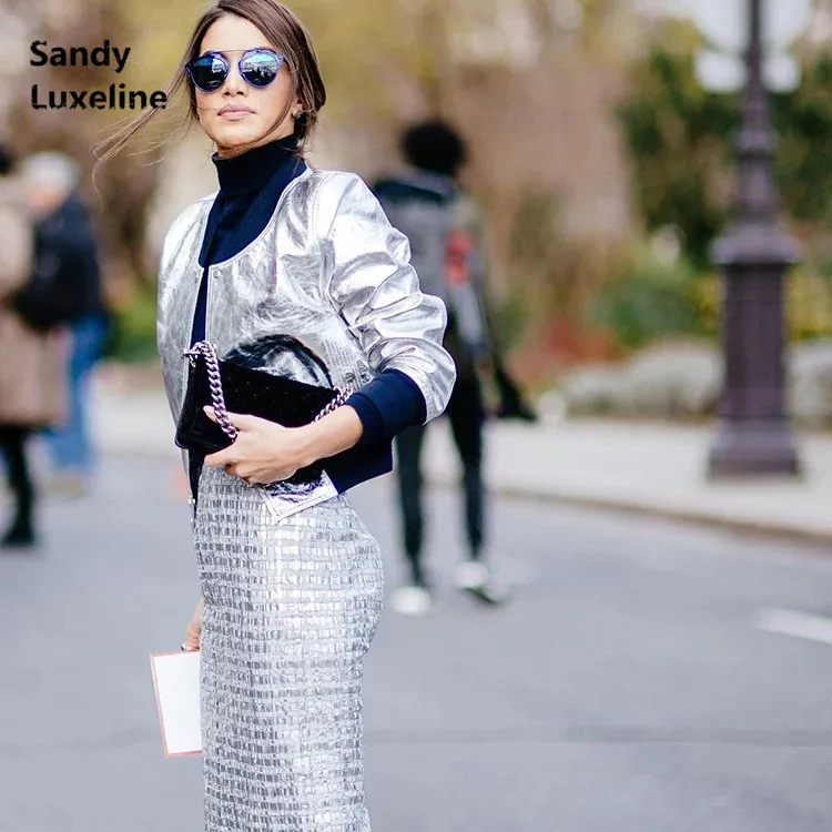 Cheap Womens Bomber Jacket Promotion-Shop For Promotional Cheap 2016 New Punk Female Bomber Jacket Women Jacket Silver Uniform Faux Leather Autumn Runway Women Basic Coats Cheap 017 - Cheap Womens Bomber Jacket Promotion-Shop For Promotional Cheap