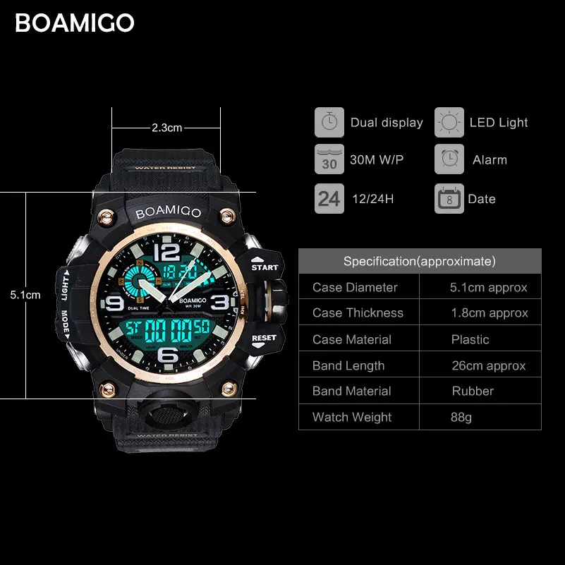 Black Resin Dial Window Men Sport Watches Digital LED Watch Fashion Quartz Male Watch Rubber Wristwatch Waterproof Clock Relogio (15)