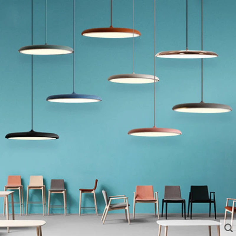 

Nordic simple pendant lamp iron paint creative UFO personality LED macarons color single head bedside lighting lamp