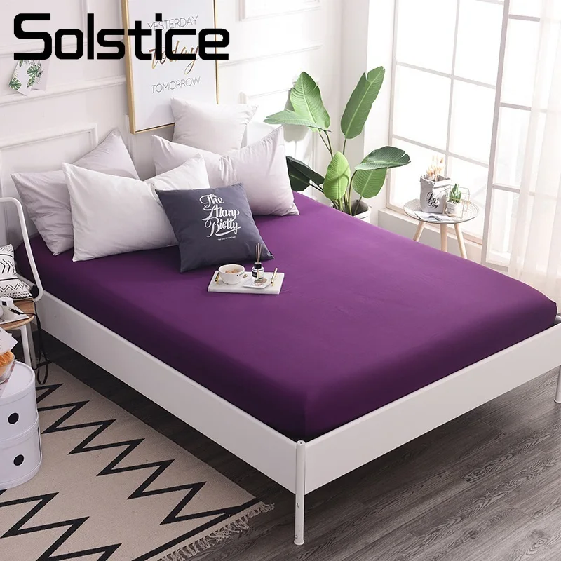 

Solstice Home Textile Purple Color Solid Bedding Mattress Cover 100% Cotton Fitted Sheet Nordic Brief Cover Single Double Custom