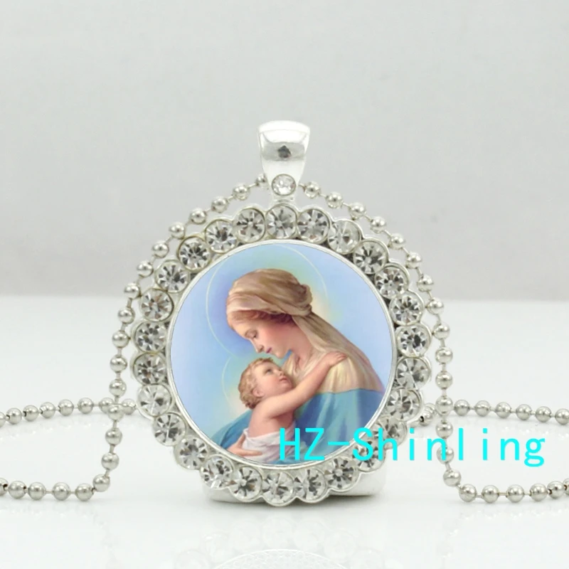 00250 New Fashion Blessed Virgin Mary Crystal Necklace Mother Of Baby