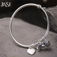 JINSE Women Fashion Vintage Heart Butterfly Charms Bracelet Love Flowers Round Pendant Charm Cuff Bracelet Female Jewelry 3mm