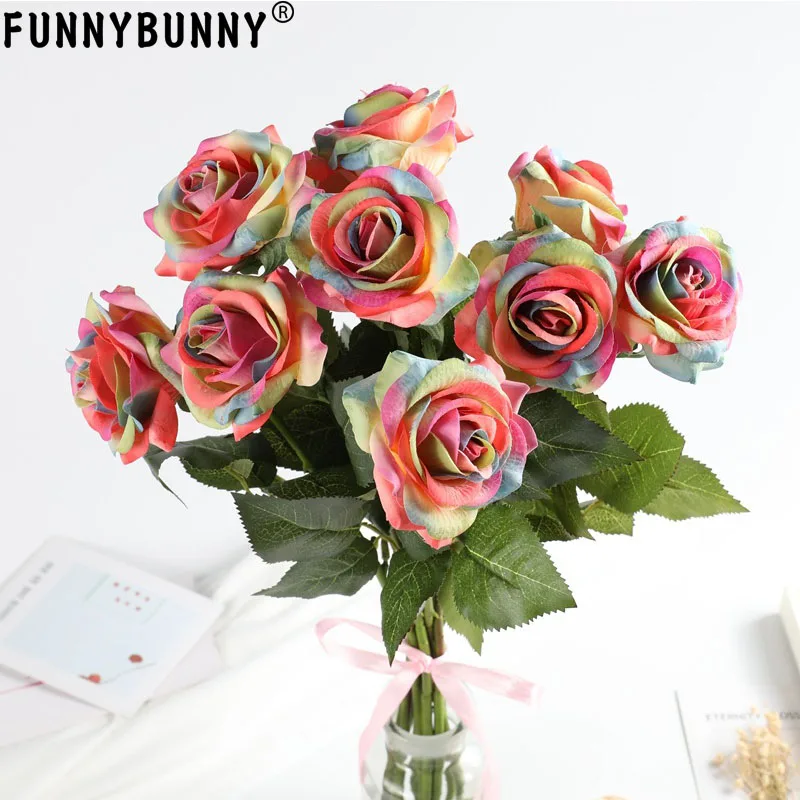 FUNNYBUNNY искусственная Роза Современный домашний декор одна рука увлажняющая ткань