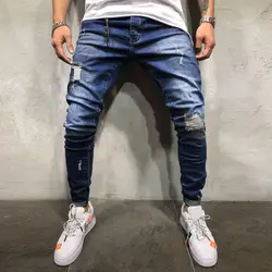 Мужские джинсы из хлопка Весна 2019 Для мужчин одежда Деним прямые отверстие карман искусственно состаренные Брюки повседневные штаны