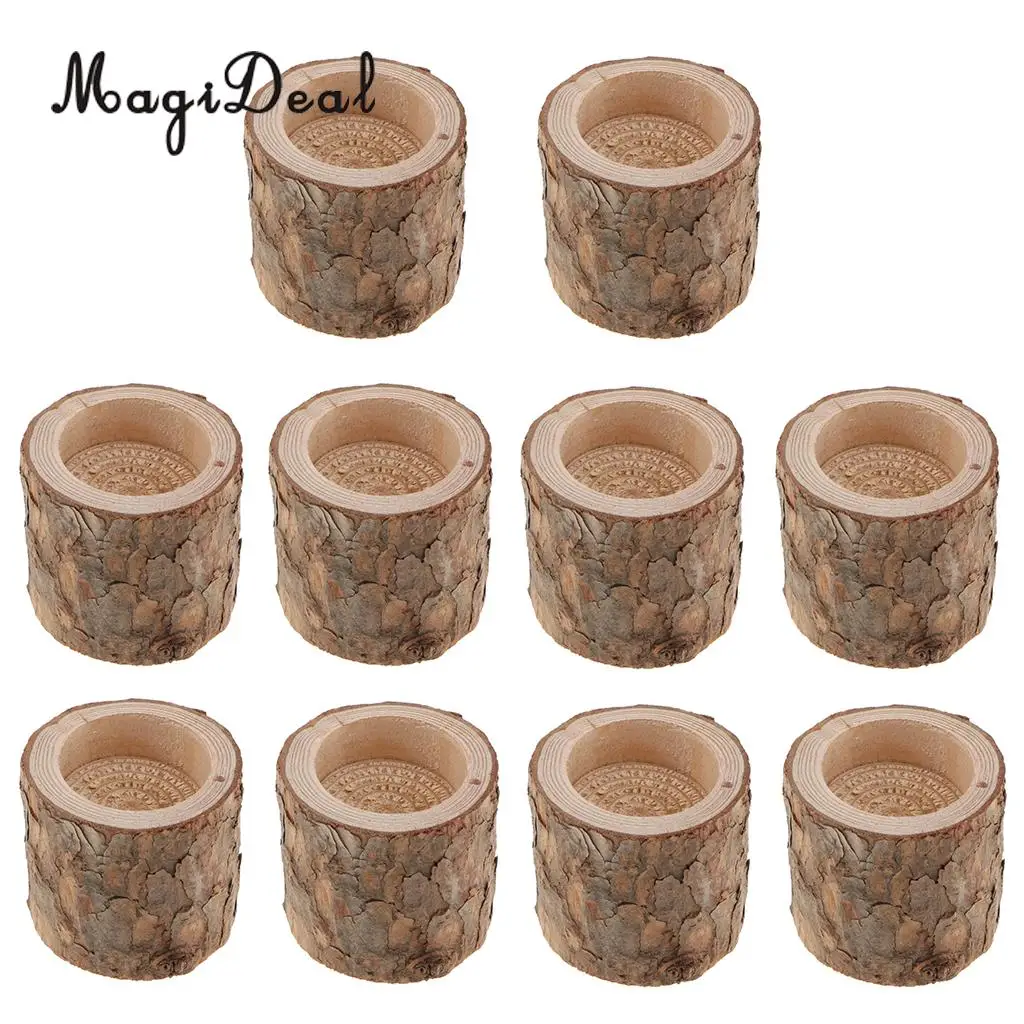 10x Natural Tree Stump Wooden Tealight Candle Holder for Wedding Party Decor