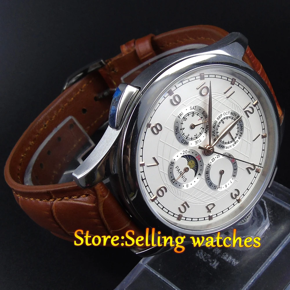 

Parnis Stainless steel 44mm Moon Phase Multifunction movement Men's watch