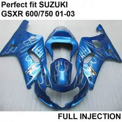 Литьем под давлением обтекатель комплект для Suzuki GSX-R 600 01 02 03 белый пламя синий обтекателя комплект GSXR750 2001 2002 2003 LV84