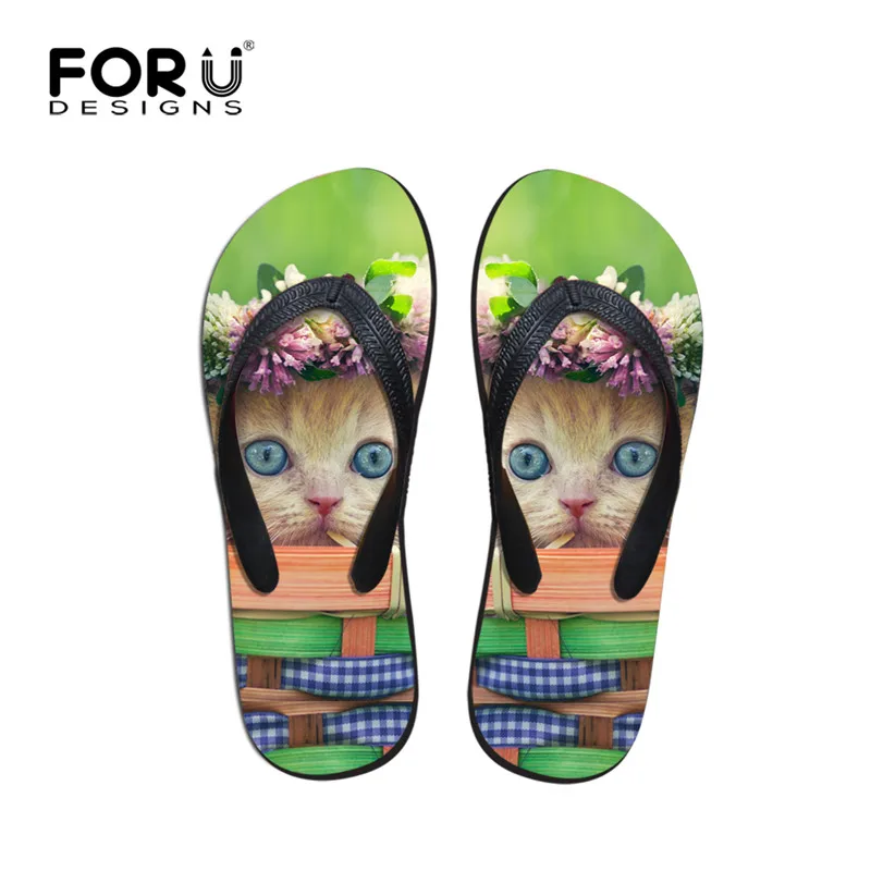 

FORUDESIGNS Summer Flip Flops Women Casual House Slippers Cute Animal Cat Printed Women's Non-slip Flipflops Beach Slipper Mujer