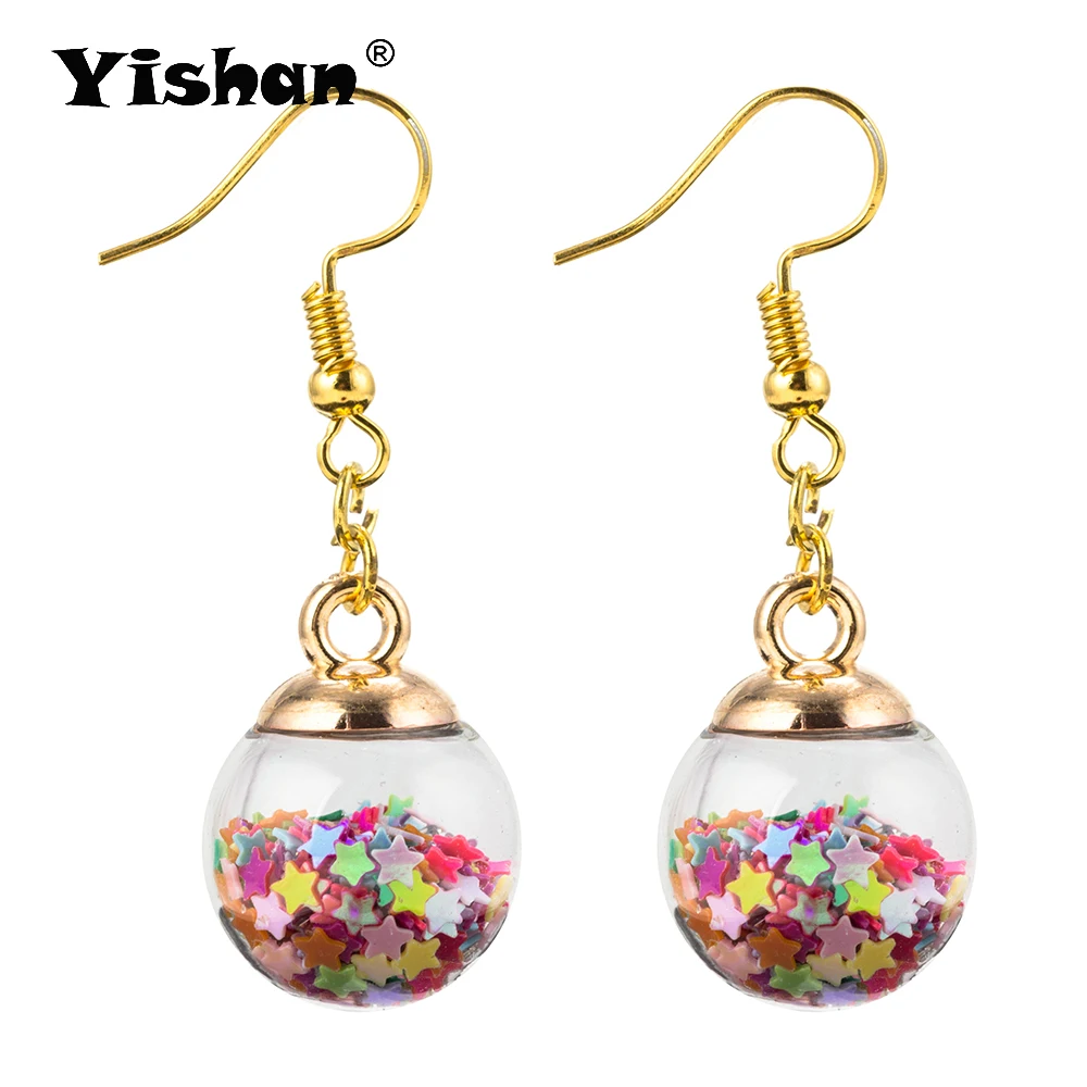 Yishan 1 пара фантазийных сережек со стеклянными шариками и звездами великолепное