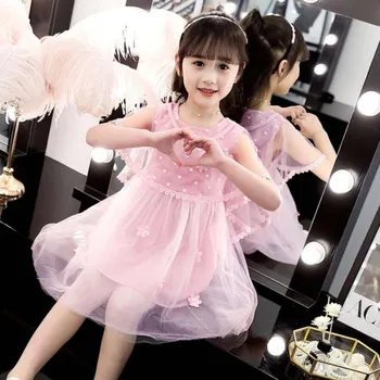 

Kids dress summer girls princess dress 3-15T teenage super cute shirt children outwear girls party wedding dress mesh dresses