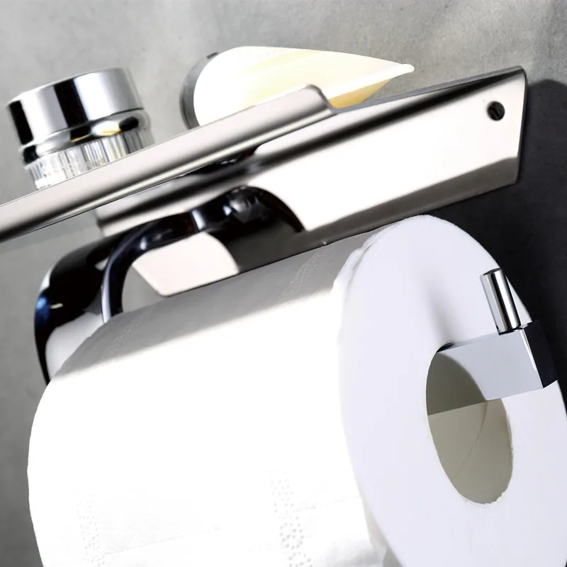 Bathroom chrome brass paper holder with phone shelf bathroom mirror Toilet Paper Holder,Roll Holder,Tissue Holder with plate