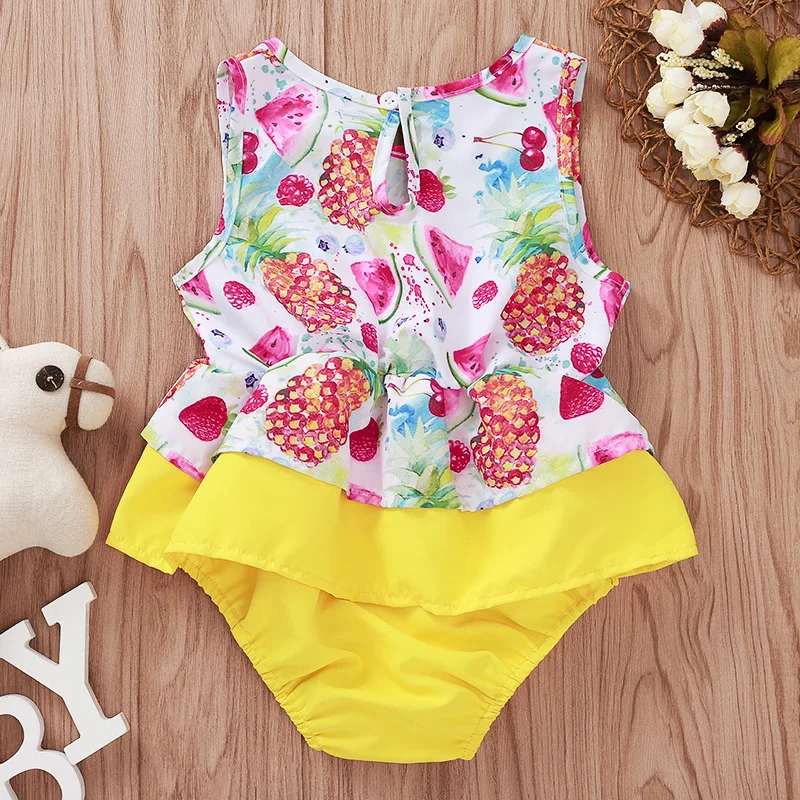 

Watermelon Pineapple Baby Outfit Newborn Baby Girl Onesie Yellow Ruffle Onesie Summer Sleeveless Baby One Piece Summer Clothes
