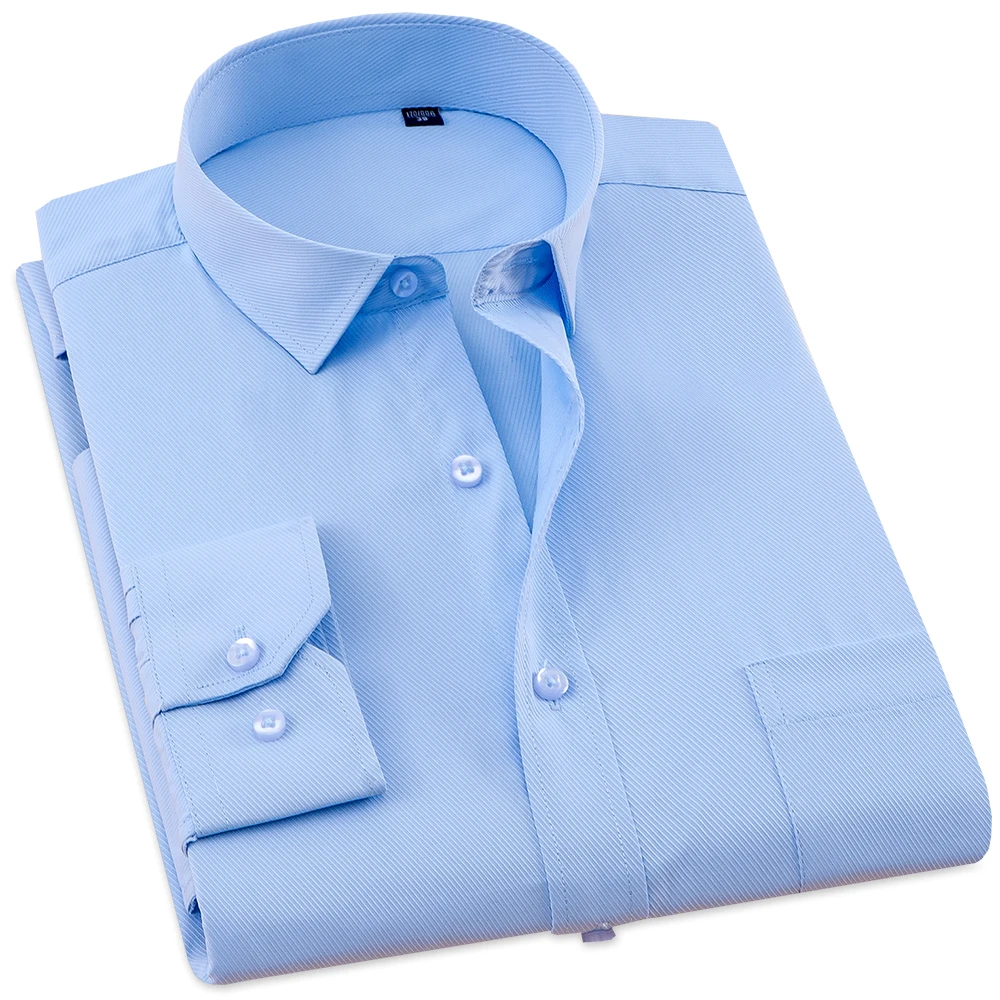 

XS-7XL Brand Men Dress Shirts Mens Slim Fit Casual Shirt Twill Solid Color Formal Social white Blue pink Shirt Easy Care