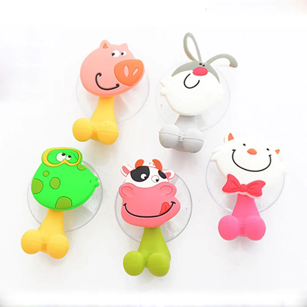 1X Cute Cartoon Animal Toothbrush Holder Suckers Silicone Toothbrush Rack Hooks Free Shipping