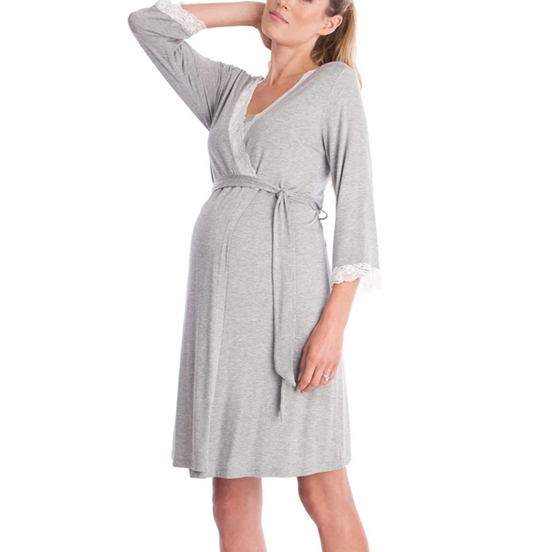 Одежда для мам, беременных, кормящих грудью; повседневная одежда для женщин; платье для сна для беременных; мягкая Пижама для кормящих; одежда - Цвет: Gray