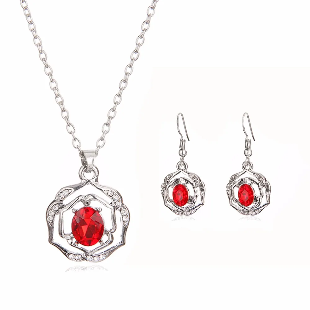 

2018 Hot Sale Lady Hollow Flower Pendant Necklace Earrings Set Ladies Crystal Sweater Chain Female Earrings Fashion Jewelry Gift
