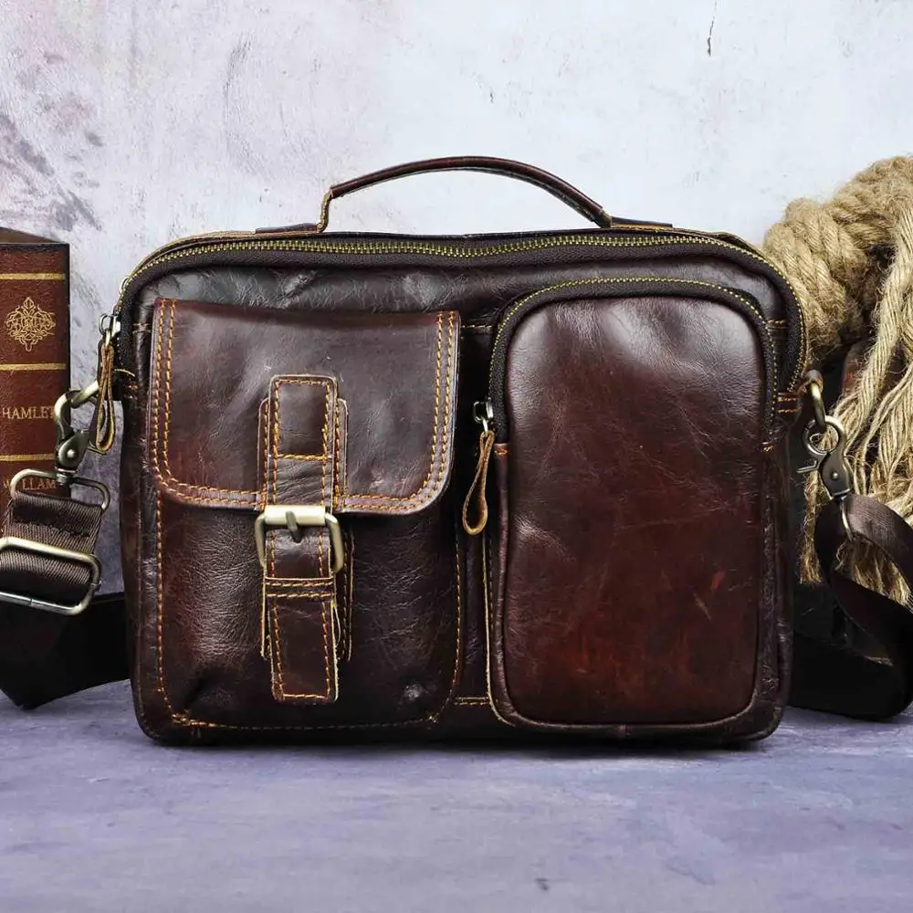 Качественная оригинальная кожаная дизайнерская мужская сумка через плечо из воловьей кожи, модная сумка через плечо ", сумка-тоут Mochila, сумка-портфель 036-c - Цвет: coffee