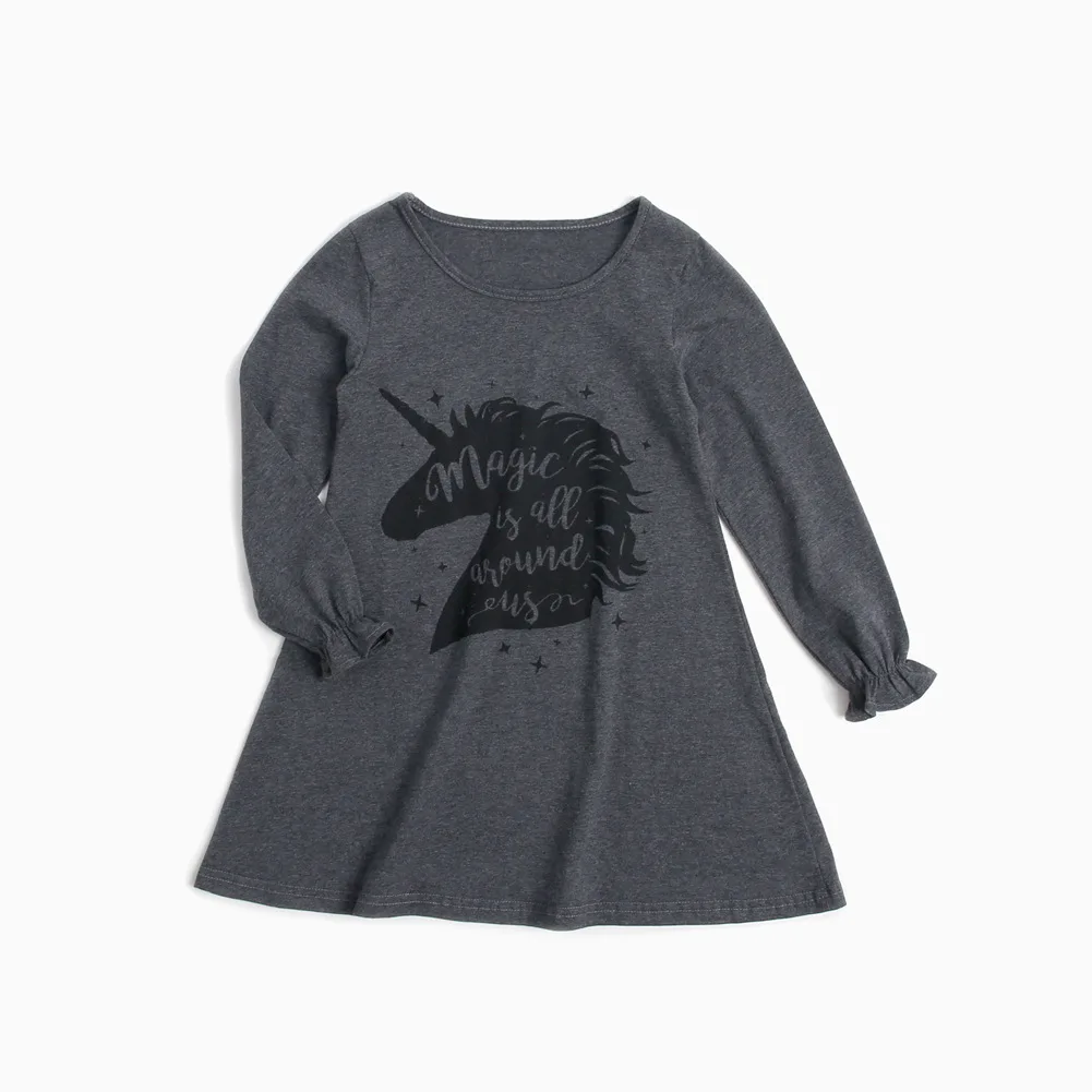 

2018 Spring New Girl Dress Kids Unicorn Children Dress Cotton Long Sleeve Casual Kids Dresses for Girls Fashion Children Clothes
