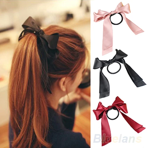 Hot Sweet Women Multicolor Satin Ribbon Bow Hair Band Rope Scrunchie Ponytail Holder 77HX