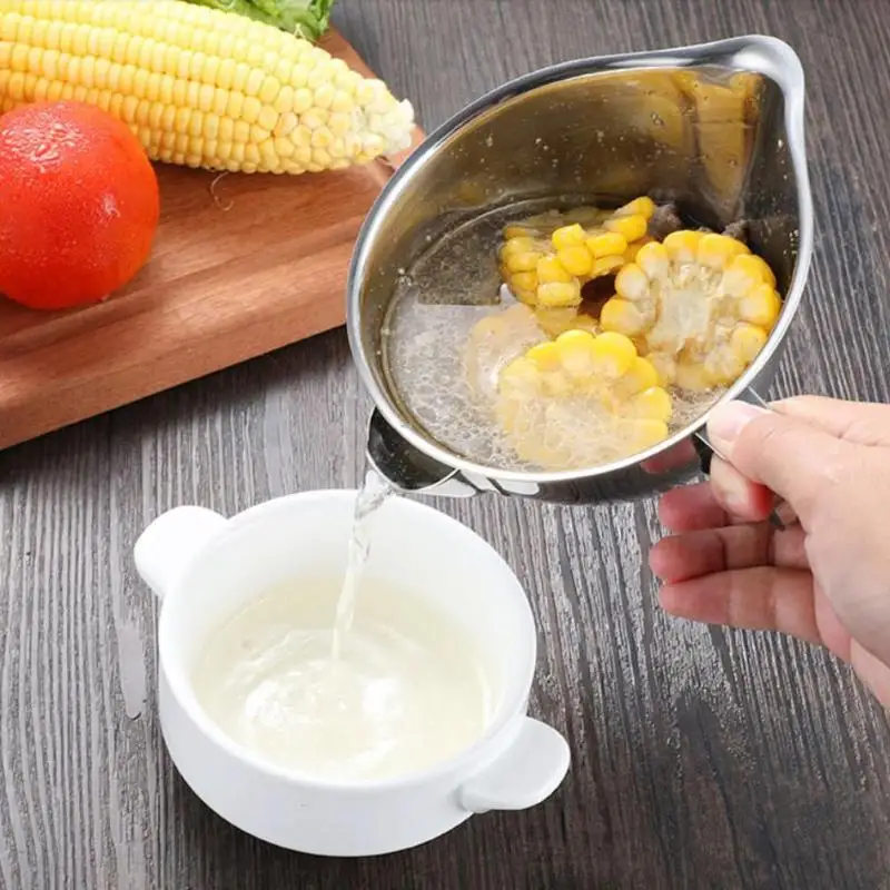 

304 Stainless Steel Gravy Oil Soup Fat Separator Bowl Multi-use Grease Oiler Filter Strainer Pot Cooking Tool