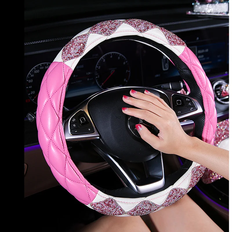 Buy Luxury Diamond Crystal Car Steering Wheel Covers Leather Steering Wheel