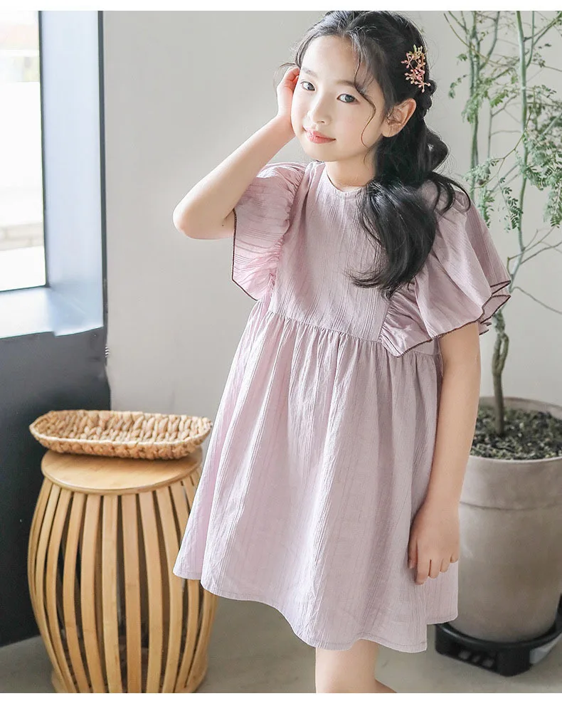 Solid Ruffles Dresses For Kids Petal Sleeve Summer Toddler Dress Baby Big Girls Cotton Knee Length Party Dresses Child Clothing (12).jpg