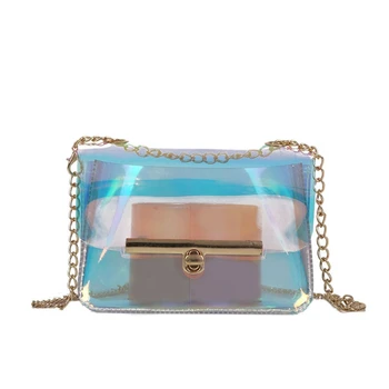 

Women PVC Chain Bag Laser Transparent Clear Tote Shoulder Crossbody Handbag Bags
