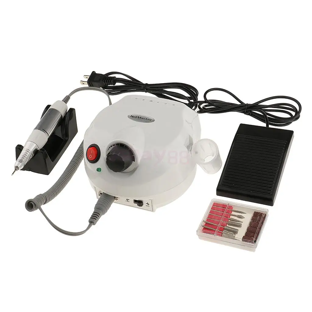 

25000RPM Professional Electric Nail Filer Drill Manicure Pedicure Polisher Machine Tool Set Kit 6 Bits US Plug White 110V